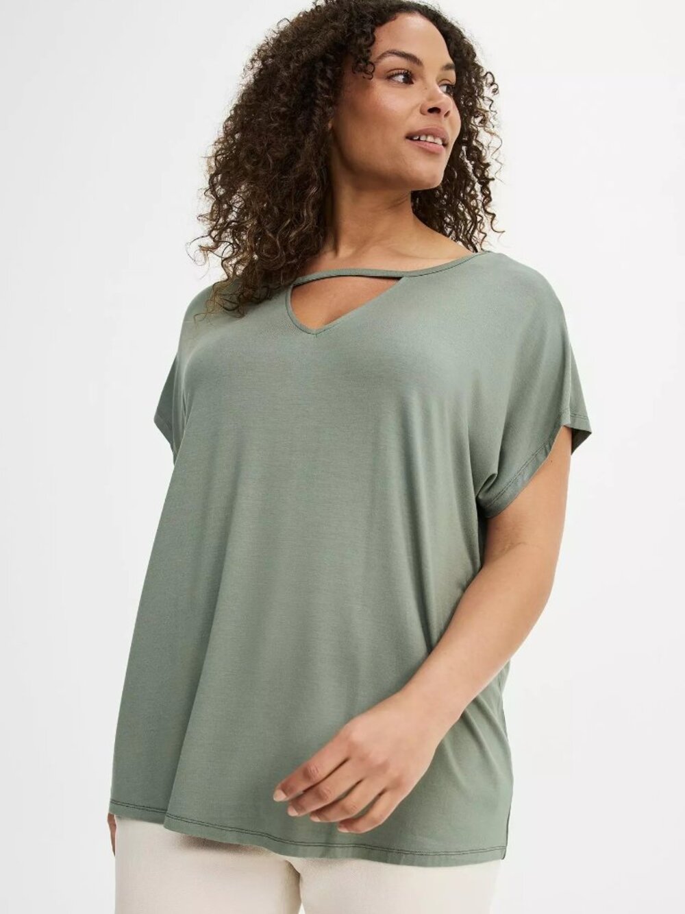 Super Soft Cut-Out Dolman Tunic Tee in Agave Green